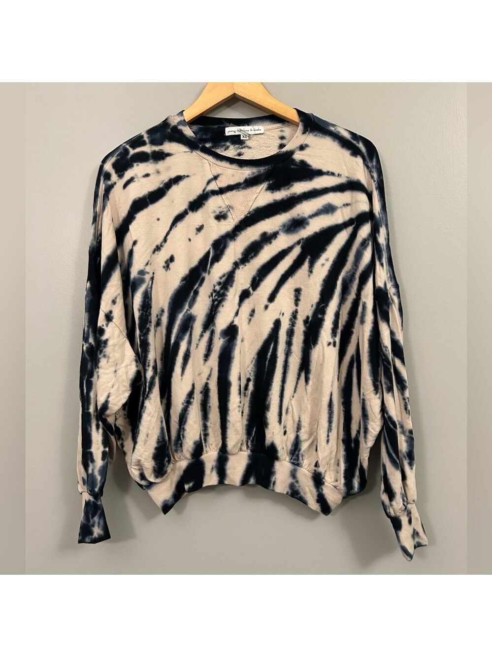 Young Fabulous & Broke Black & Cream Tie-Dye Pullover Sweatshirt XS Comfy Soft